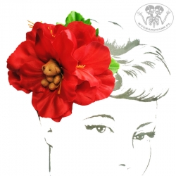 Retro Fascynator Czerwone Kwiaty z Misiem Kwiaty do Włosów Pin-up